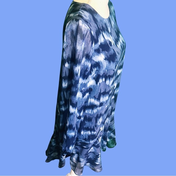 BCBGMaxAzria Ikat Print Chiffon Ruffled Hem Dress in “Pacific Blue Cloud” Size S - Picture 10 of 12